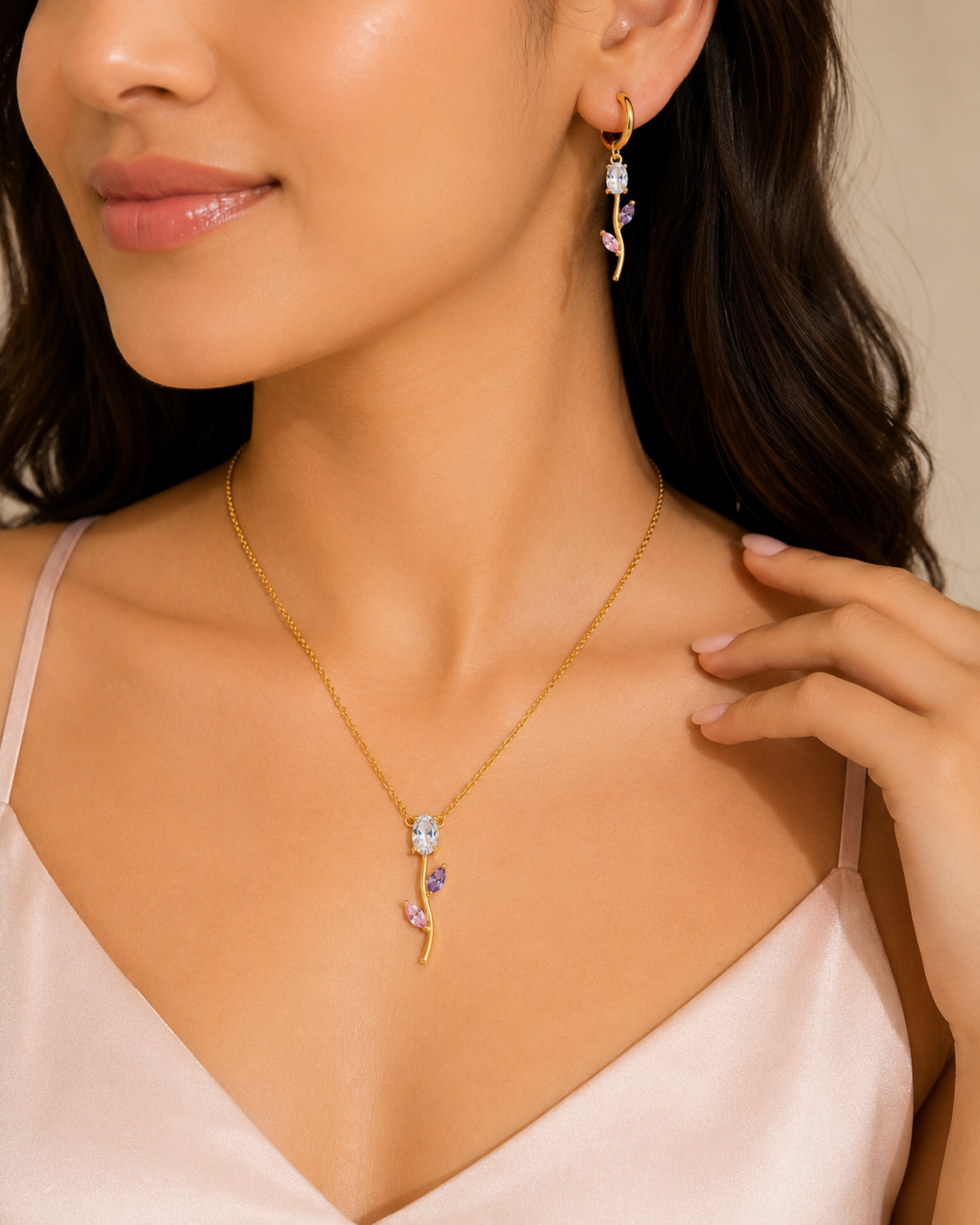 Korean Tulip Necklace & Earrings set🌷✨