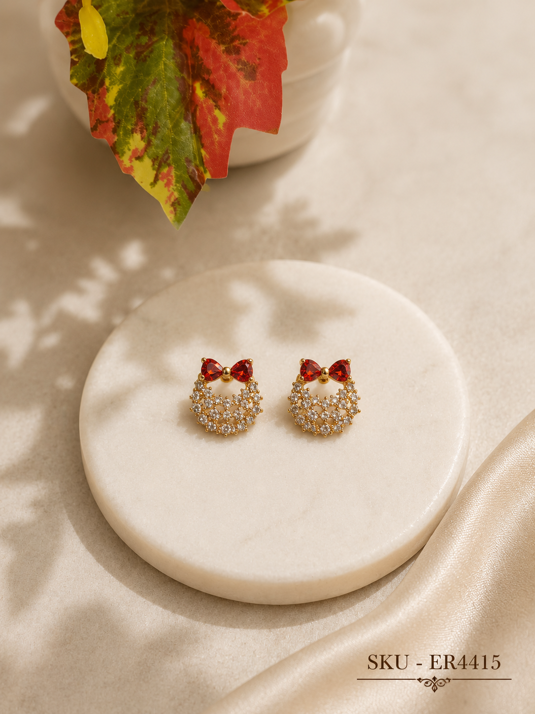 Ruby Bow Sparkle Stud Earrings