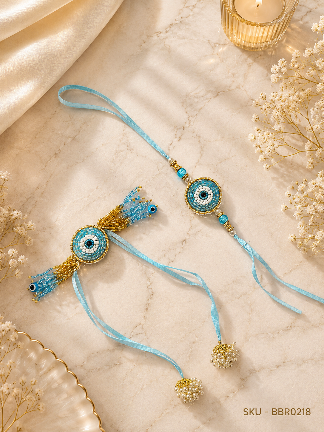 ✨ Elegant Evil Eye Bhai-Bhabhi Rakhi Set ✨