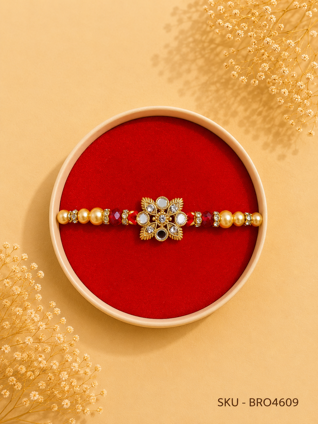 Floral Mirror-Style Pearl Rakhi