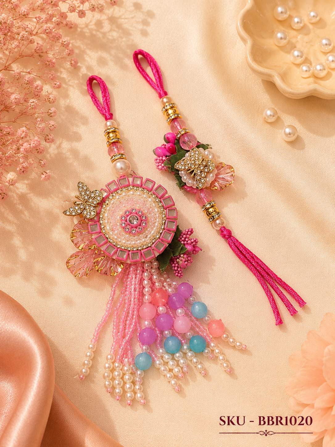 ✨ Elegant Pink Designer Bhai-Bhabhi Rakhi Set ✨
