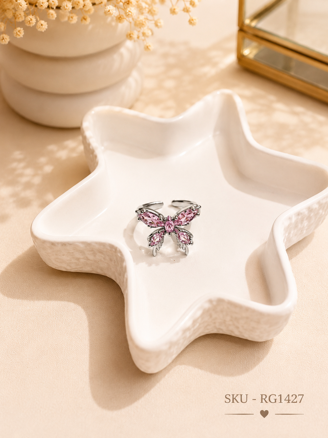 Blush Butterfly Crystal Ring