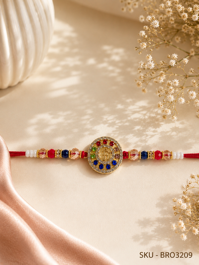 Multicolor Om Stone-Studded Rakhi