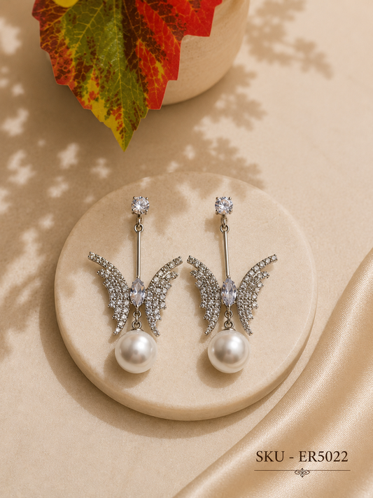 Pearl Butterfly Drop Earrings