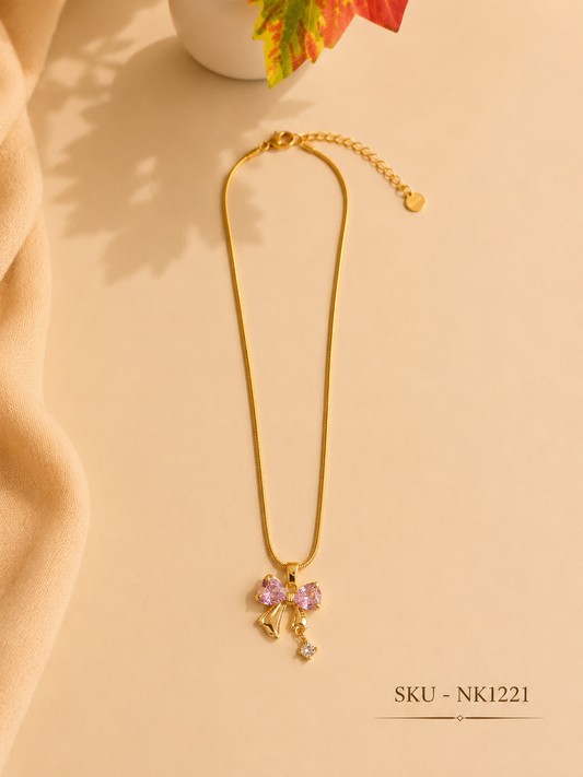 Korean Crystal Bow Pendant Necklace 🎀✨