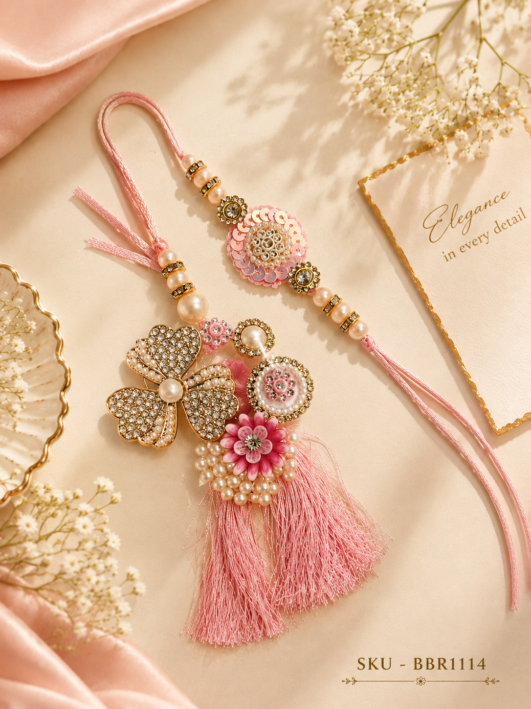 ✨ Elegant Pink Designer Bhai-Bhabhi Rakhi Set ✨
