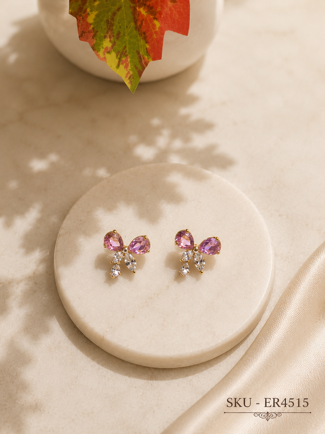 Pink Bow Crystal Stud Earrings