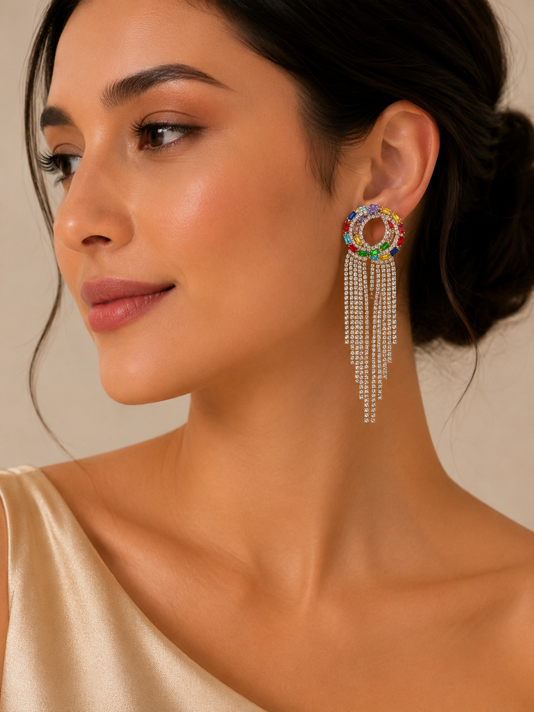🌈 Rainbow Crystal Tassel Statement Earrings ✨