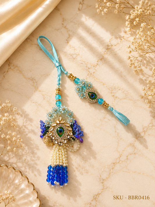 ✨ Royal Peacock feather Motif Bhai-Bhabhi Rakhi Set ✨
