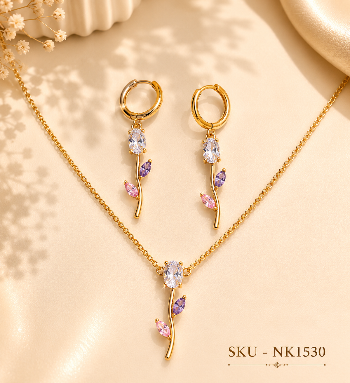 Korean Tulip Necklace & Earrings set🌷✨