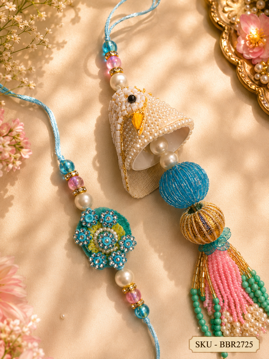 Handcrafted Bird & Floral Bhai Bhabhi Rakhi Set