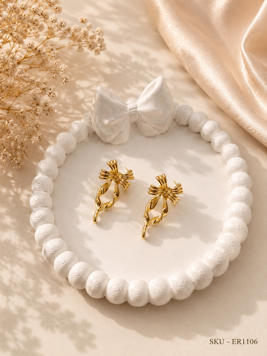 🎀 Golden Ribbon Statement Earrings ✨
