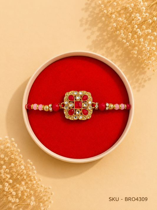 Royal Kundan-Style Square Rakhi