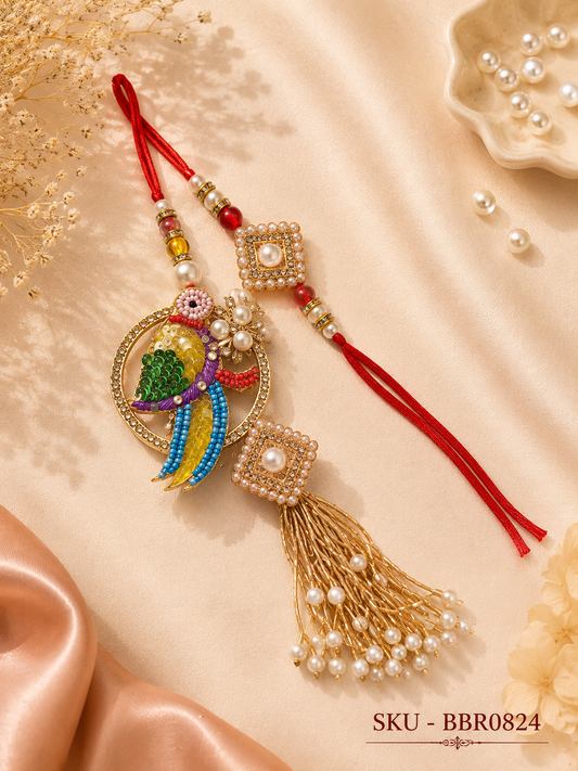 ✨ Colorful Parrot Designer Bhai-Bhabhi Rakhi Set ✨