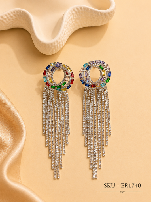 🌈 Rainbow Crystal Tassel Statement Earrings ✨