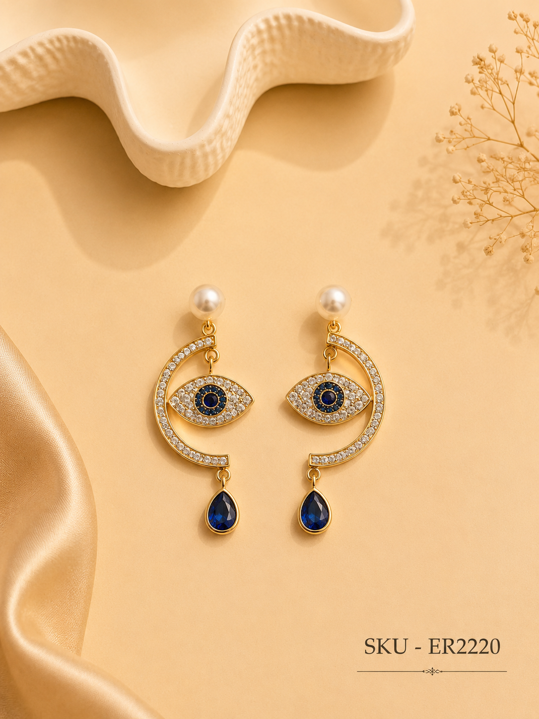🧿 Royal Evil Eye Pearl Drop Earrings ✨