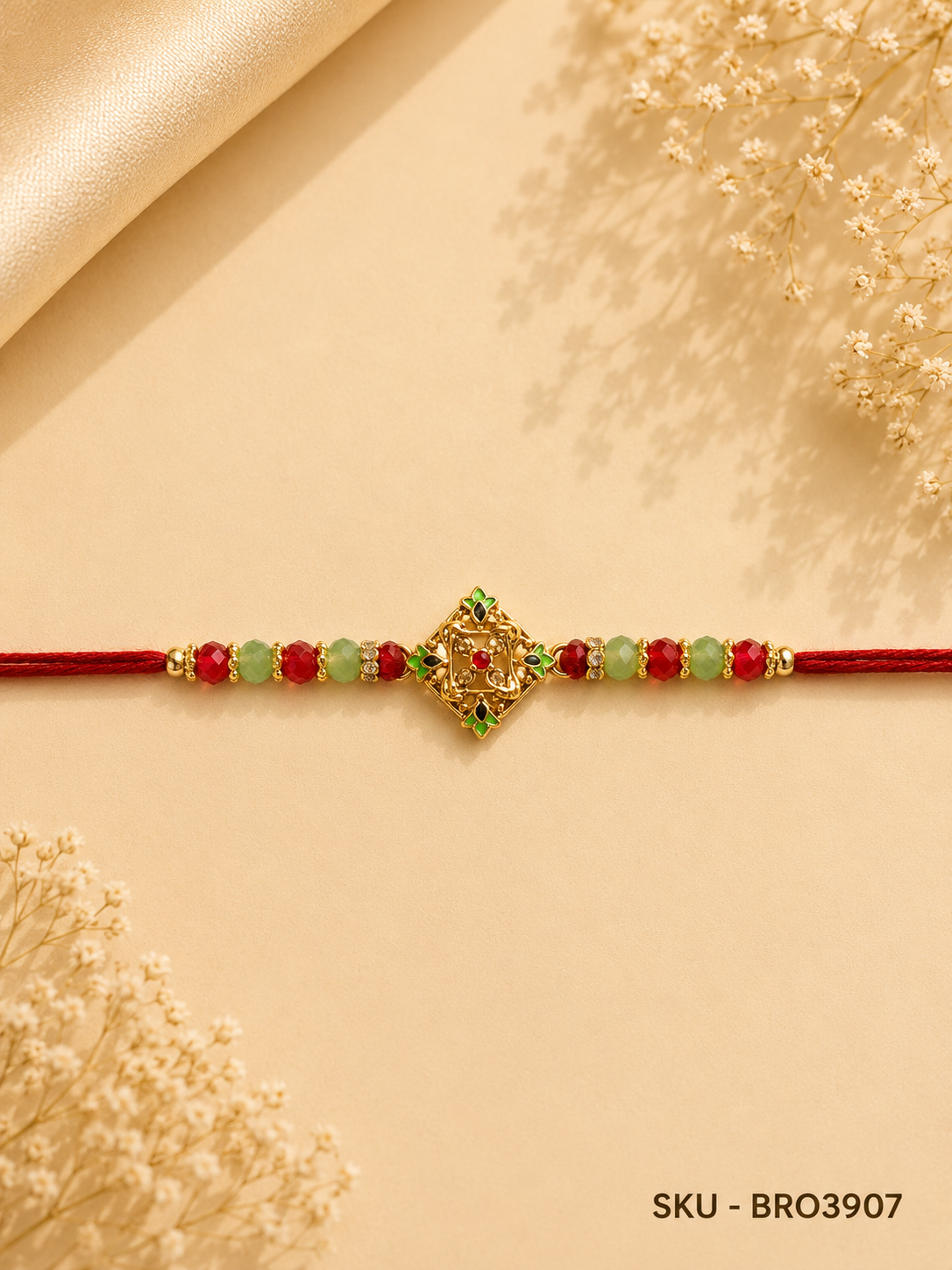 Traditional Square Motif Beaded Rakhi