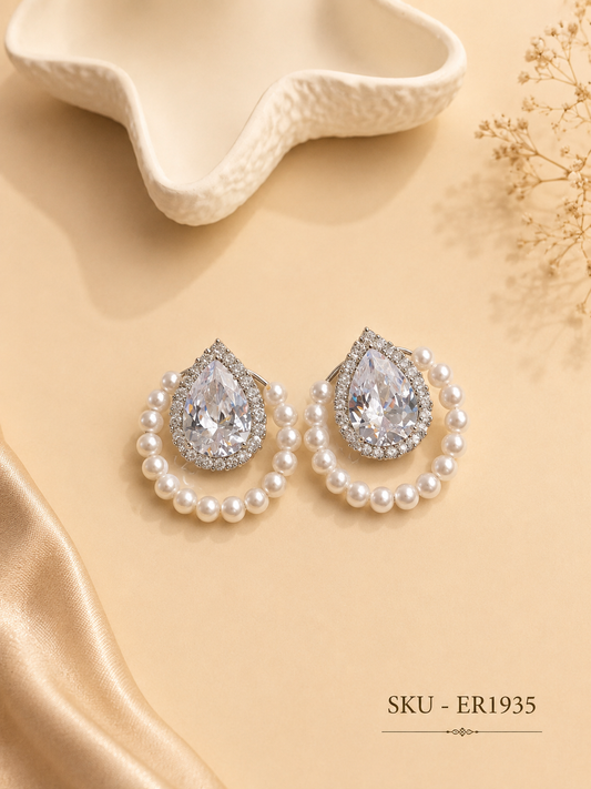 🤍 Pearl Halo Teardrop Earrings ✨