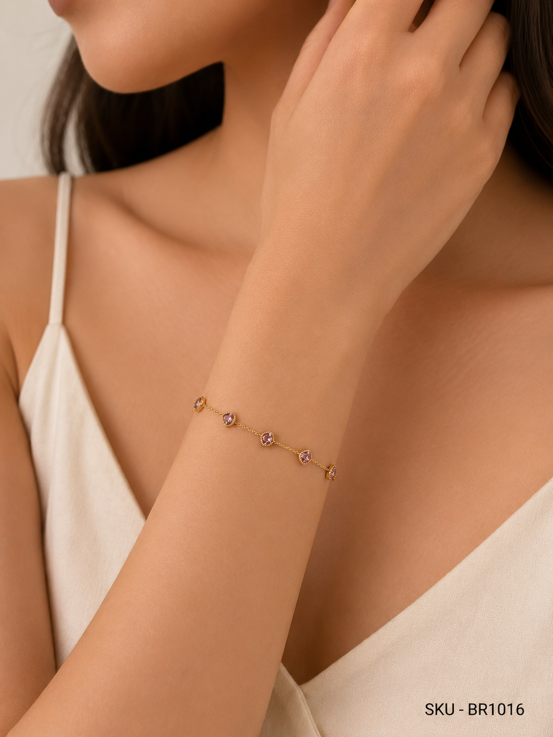Pink Heart Station Bracelet