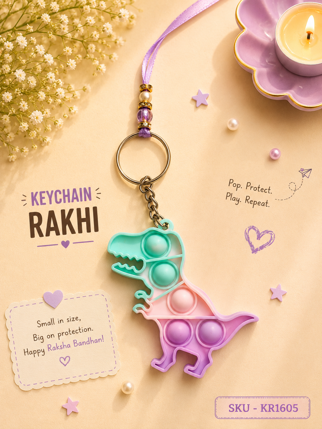 Dino Pop-It Keychain Rakhi