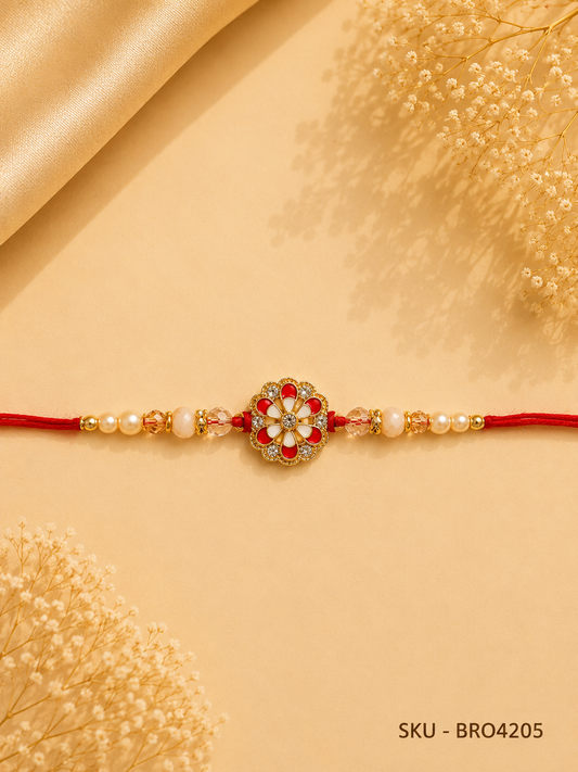 Red Floral Pearl Rakhi