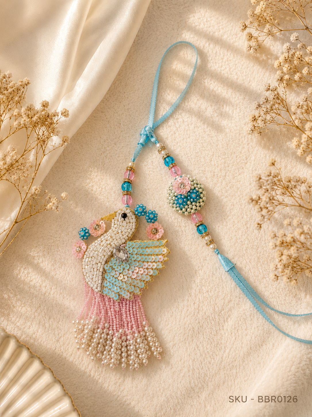Swan Pearl Designer Bhai Bhabhi Rakhi Set