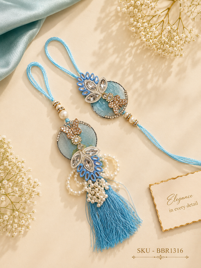 ✨ Sky Blue Designer Bhai-Bhabhi Rakhi Set ✨