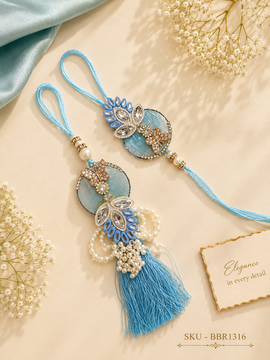 ✨ Sky Blue Designer Bhai-Bhabhi Rakhi Set ✨