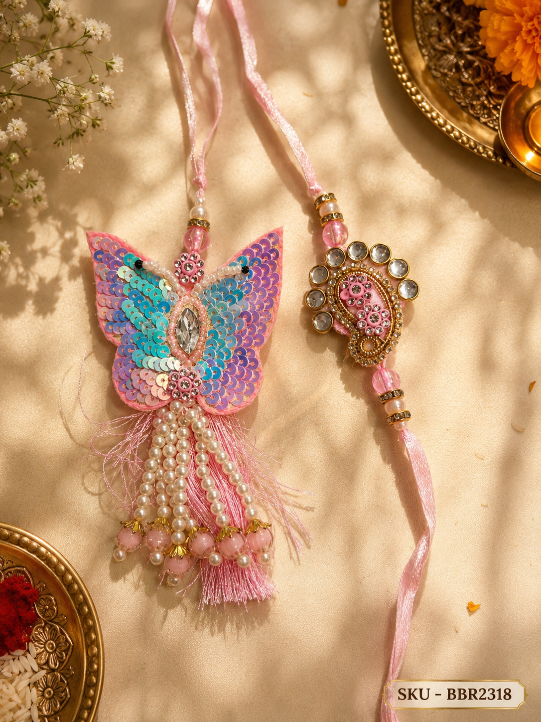 Pastel Butterfly & Paisley Bhai Bhabhi Rakhi Set