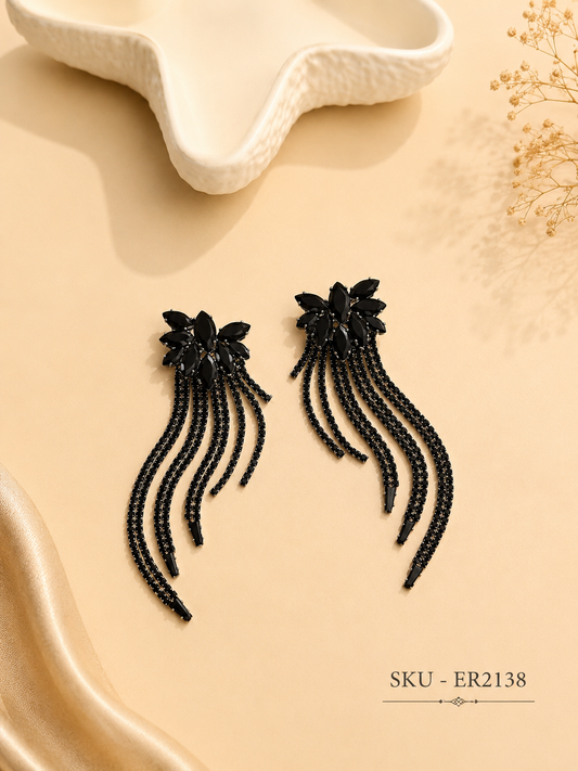 🖤 Midnight Bloom Tassel Earrings ✨