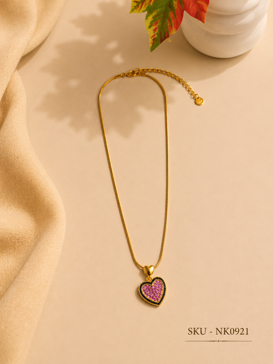 Korean Pink Crystal Heart Necklace 💖✨