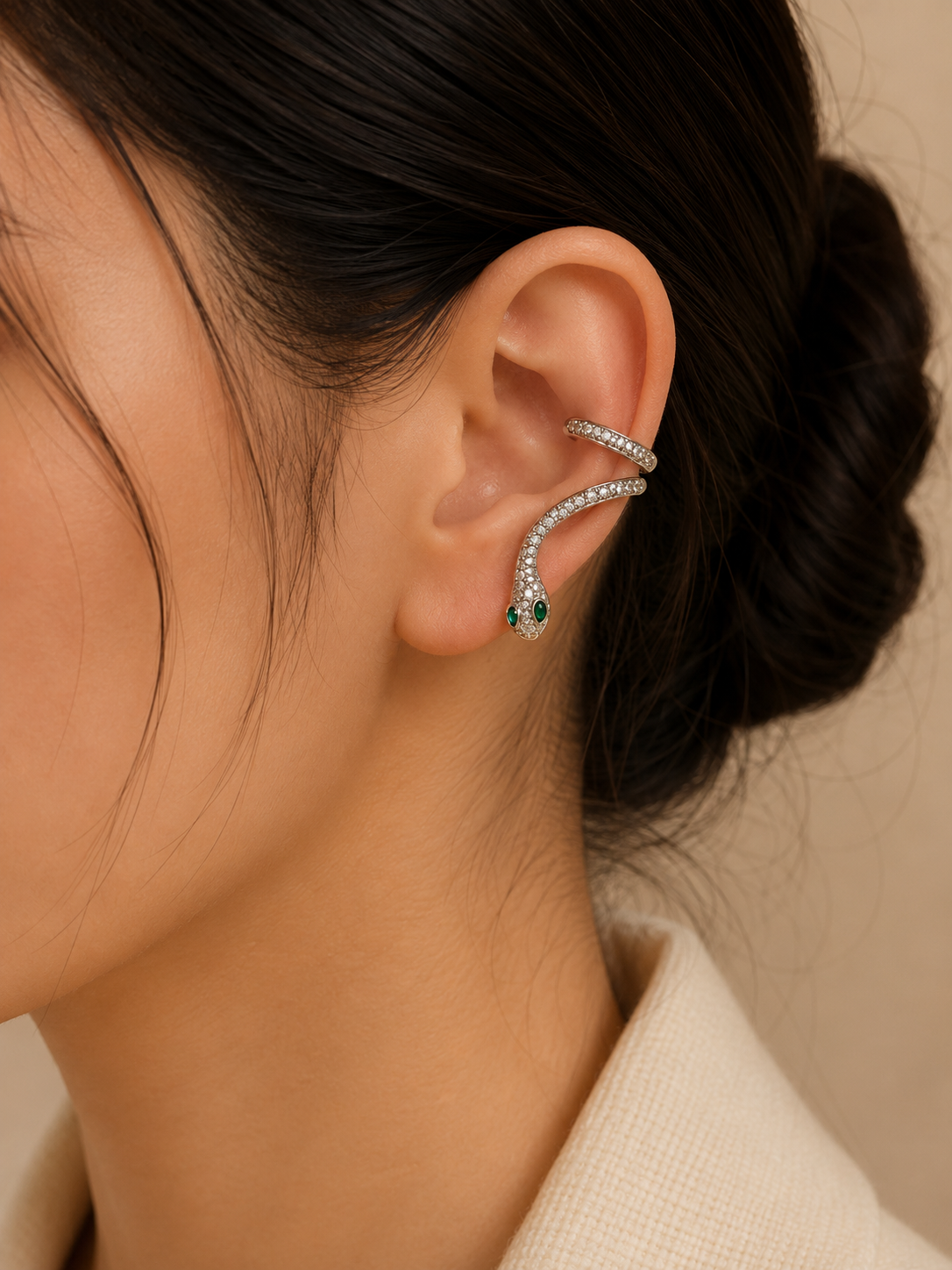 Silver stone Snake Ear Cuff